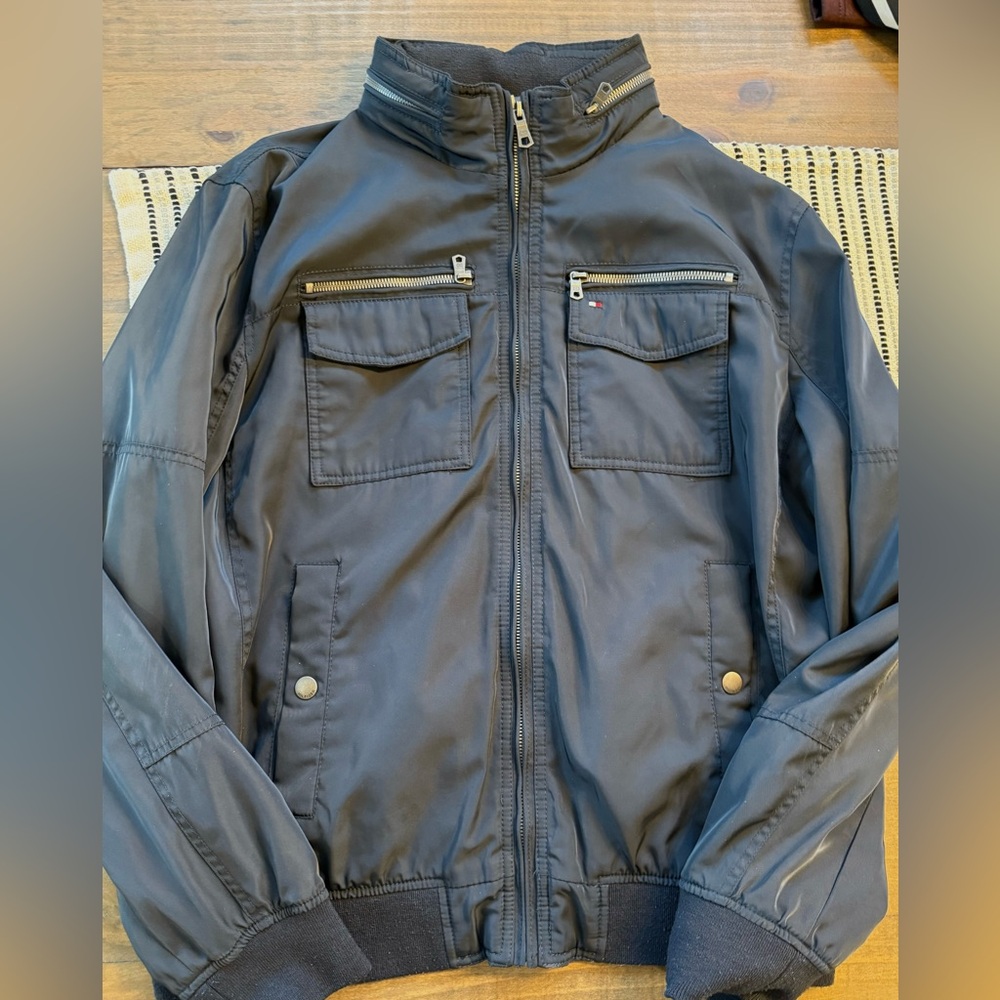 Tommy Hilfiger XL dark blue technical zip up jacket w/ hoodie.